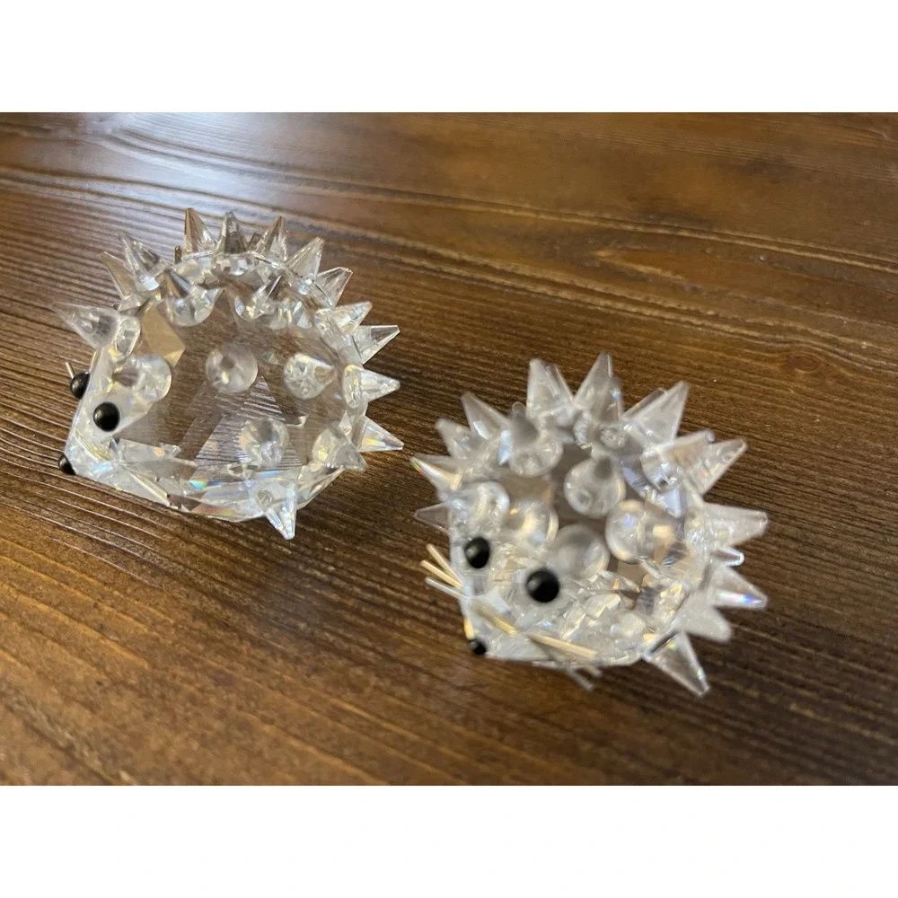 Swarovski Crystal Hedgehog Figurines-Set of‎ Two Mom and Baby w/Wire Whiskers